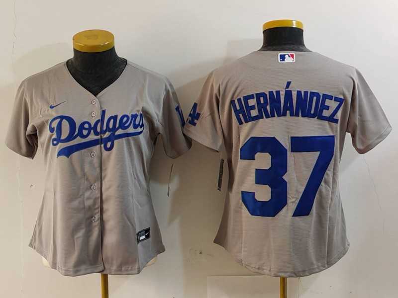 Women%27s Los Angeles Dodgers #37 Teoscar Hernandez Grey Cool Base Stitched Jersey